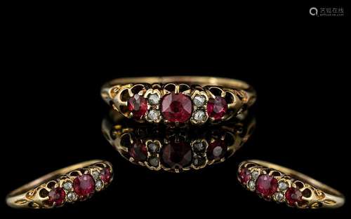 Antique Period - Attractive 18ct Gold Ruby & Diamond Set...