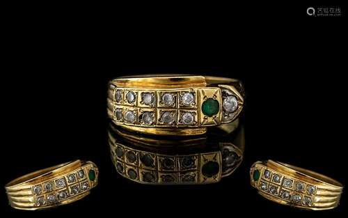 18ct Gold - Attractive and Heavy Diamond and Emerald Set Ban...