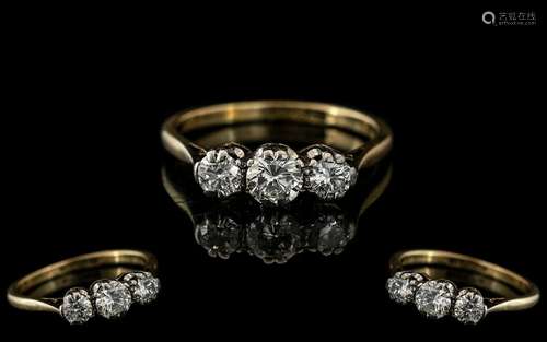 Ladies - 18ct Gold and Platinum 3 Stone Diamond Set Ring, Ma...