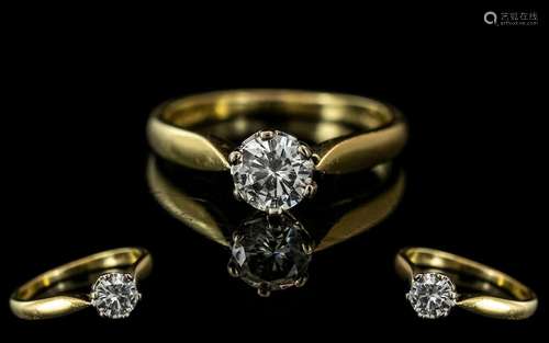 Ladies 18ct Gold Attractive Single Stone Diamond Set Ring. T...