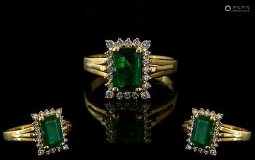 Ladies 18ct Gold - Attractive Emerald and Diamond Set Dress ...