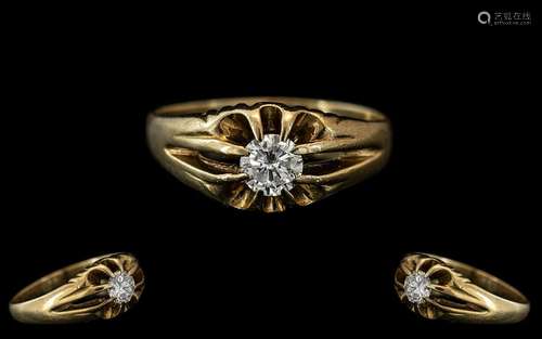 Gents 9ct Gold Single Stone Diamond Set Ring - Gypsy Setting...