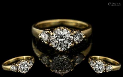 18ct Yellow Gold - Attractive 3 Stone Diamond Set Ring. Mark...