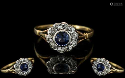 18ct Gold and Platinum Diamond and Sapphire Set Cluster Ring...