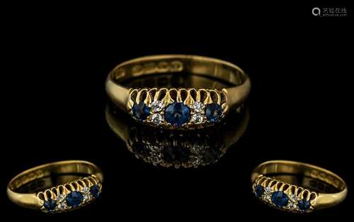 Antique Period 18ct Gold - Attractive Ladies Sapphire and Di...