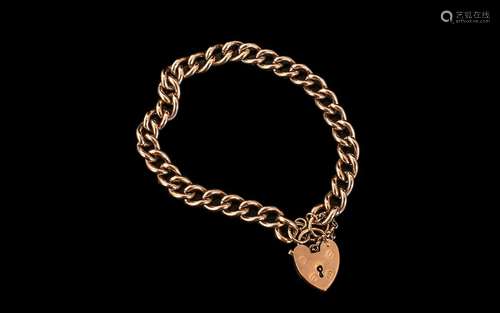 Antique Period - 9ct Rose Gold Curb Bracelet with Padlock - ...