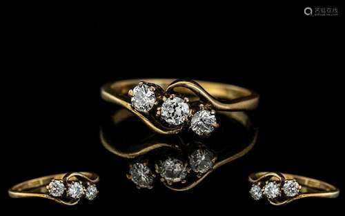 18ct Yellow Gold - Attractive 3 Stone Diamond Set Ring. Mark...