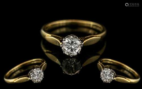 18ct Yellow Gold - Attractive Single Stone Diamond Set Ring....