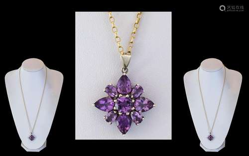 Ladies Attractive 9ct Gold Amethyst Set Pendant / Drop Attac...