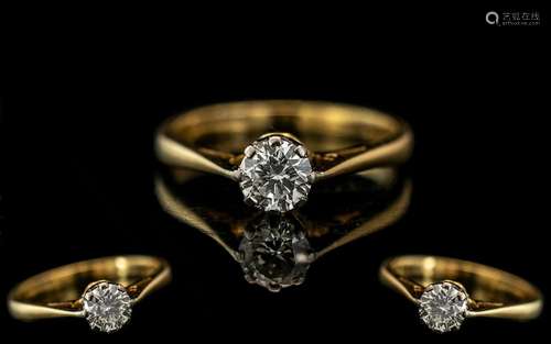 18ct Gold - Single Stone Diamond Ring. Marked 750 - 18ct to ...