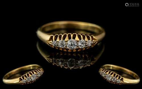 Antique Period - Attractive 18ct Gold 5 Stone Diamond Set Ri...