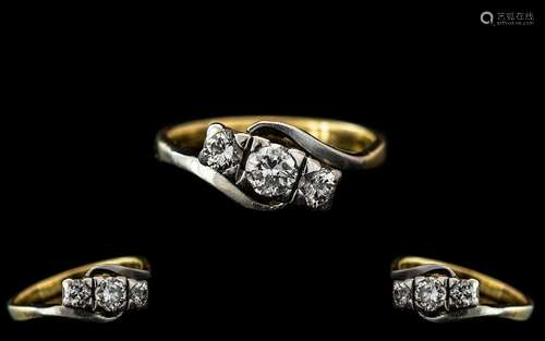 Ladies 18ct Gold Attractive Three Stone Diamond Set Ring, al...