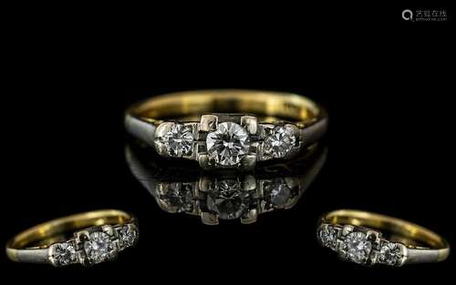 18ct Yellow Gold Attractive 3 Stone Diamond Set RIng. Marked...