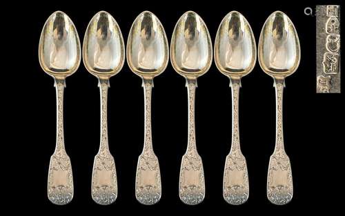 George III - Excellent Set of Six Large Sterling Silver Fidd...