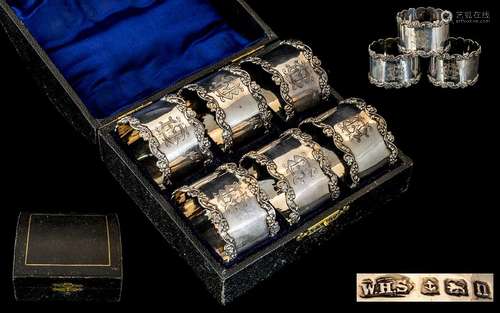 Edwardian Period Superb Boxed Set of Six Sterling Napkin Hol...