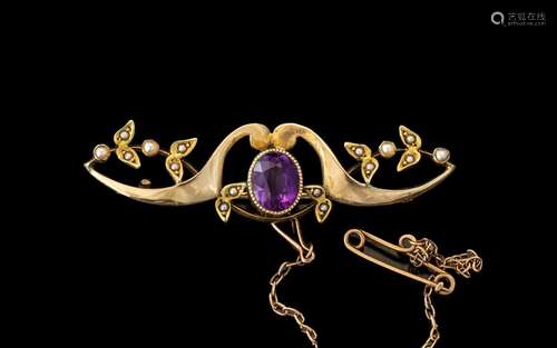 Antique Period - Attractive 15ct Gold Amethyst and Seed Pear...