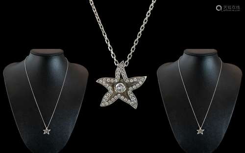 18ct White Gold Diamond Set Star Pendant with Attached 18ct ...