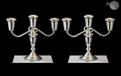 A Fine Pair of Sterling Silver Three Branch Candelabra - can...