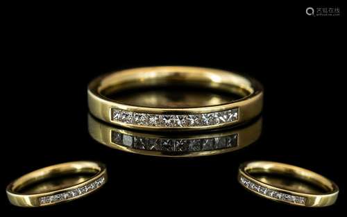 18ct Gold Diamond Band Channel Set With Ten Princess Cut Dia...