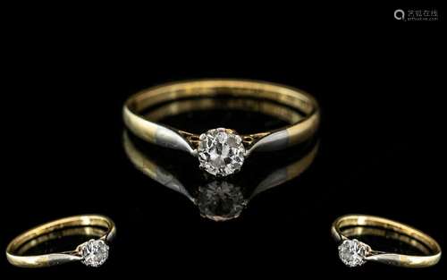 18ct Gold And Platinum Single Stone Diamond Ring, Marked 18c...