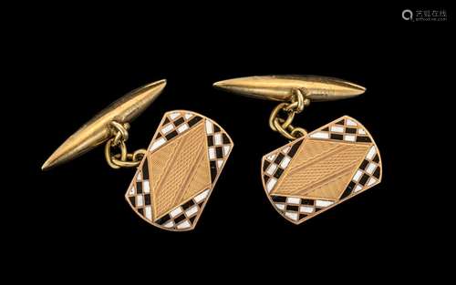 A Pair Of Antique 9ct Gold Gents Cufflinks The Enamelled Che...