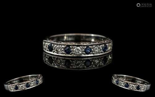 18ct White Gold Diamond and Sapphire Half Eternity Ring set ...