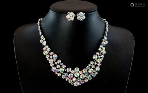 Aurora Borealis Crystal Collar / Necklace and Cluster Stud E...