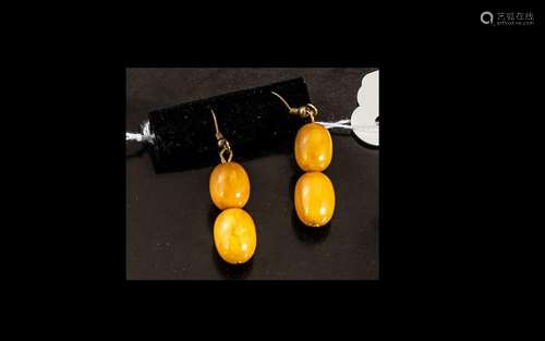 Butterscotch Amber Drop Earrings, double drops of slightly g...