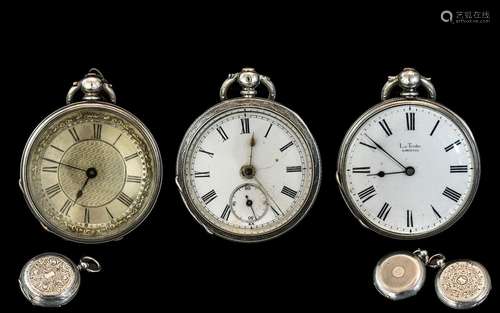 A Fine Trio of Ladies Antique Period Open Faced Ornate Sterl...