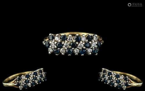 Ladies Attractive 9ct Gold Diamond and Sapphire Set Ring, fu...