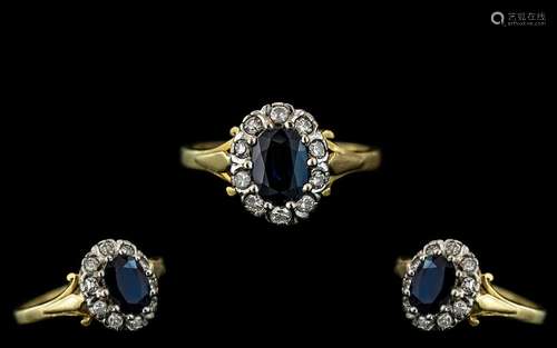 18ct Gold Attractive Sapphire and Diamond Set Cluster Ring, ...