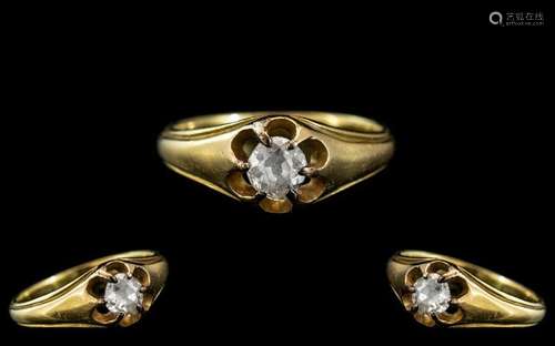 18ct Gold - Attractive Single Stone Diamond Set Dress Ring, ...