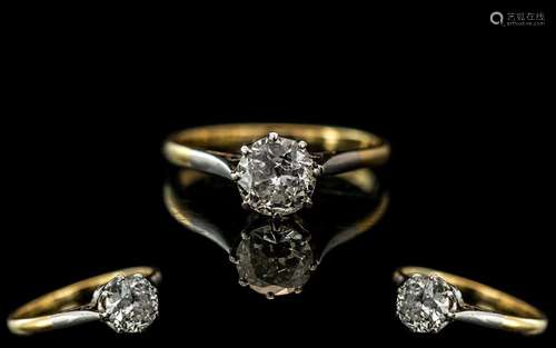 18ct Gold and Platinum Single Stone Diamond Set Ring, marked...