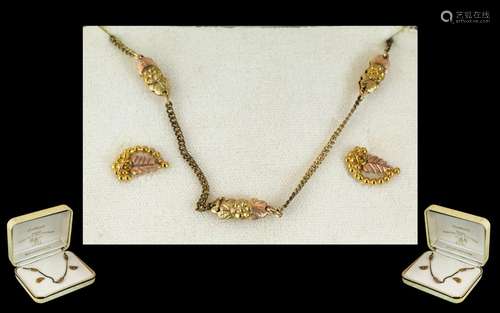 Black Hills Gold Pendant Necklace And Earring Set In Tricolo...