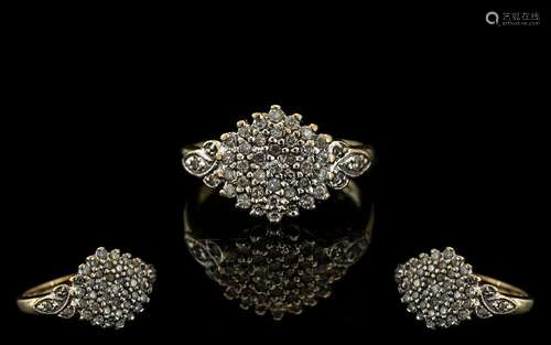 Ladies 9ct Gold - Attractive Diamond Set Cluster Ring. Full ...