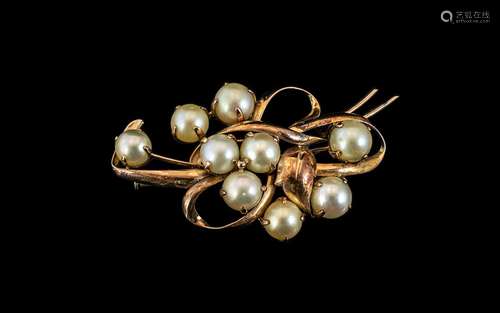 Antique Period 14ct Gold Pearl Set Brooch, With Makers Mark ...