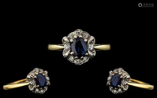 18ct Gold Attractive Diamond and Sapphire Set Cluster Ring, ...