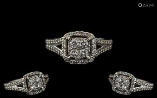 Ladies Contemporary Designed 10ct White Gold Diamond Set Dre...