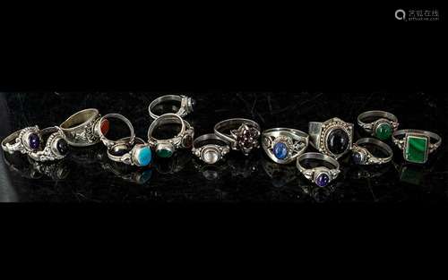 Collection of 16 Stone Set Dress Rings, some silver, assorte...