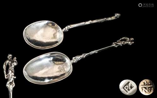 A Pair of 17th Century Silver Spoons. Lengths 6.5 Inches - 7...