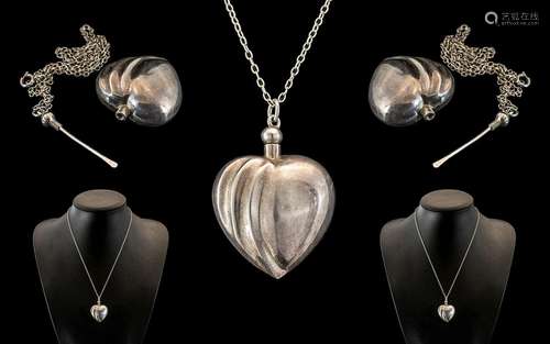 Vintage Sterling Silver Heart Shaped Snuff Bottle Necklace, ...