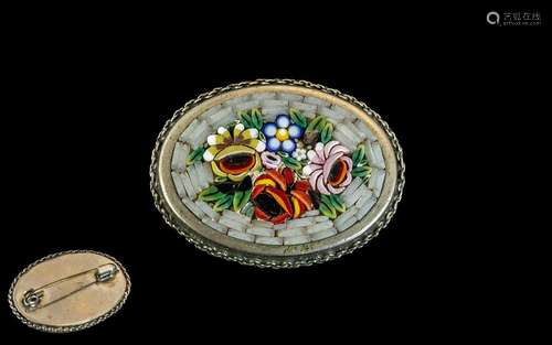 Antique Italian Mosaic Brooch, set in sterling silver, flora...