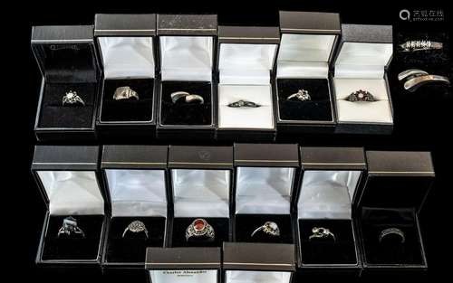 Collection of Fourteen Silver Dress Rings, set with coloured...