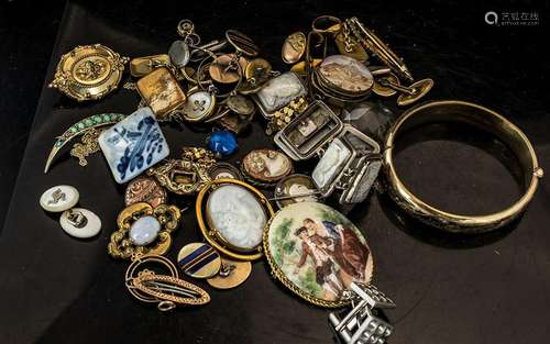 Collection of Gold Tone Jewellery & Cameos, comprising a...