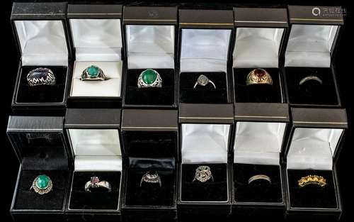 Collection of Twelve Silver Dress Rings, set with coloured c...