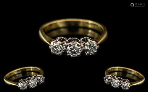 18ct Gold 3 Stone Diamond Ring set with round modern brillia...