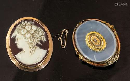 Two Vintage Brooches, a cameo brooch set in gold, 2`` x 1.5`...