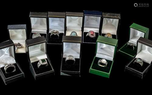 Collection of Twelve Silver Dress Rings, set with coloured c...