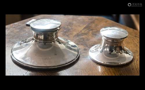 ( 2 ) Silver Inkwells. 1 Larger Inkwell, Hallmarked, Approx ...