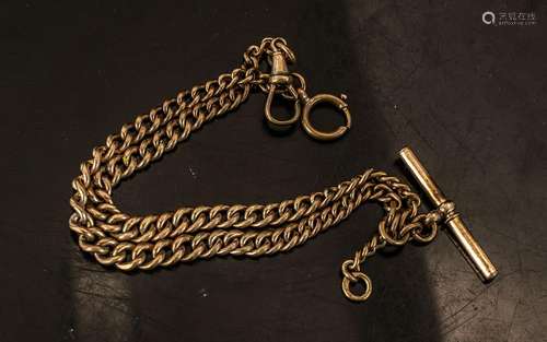 Antique Period Gold Plated Double Albert Watch Chain with T-...